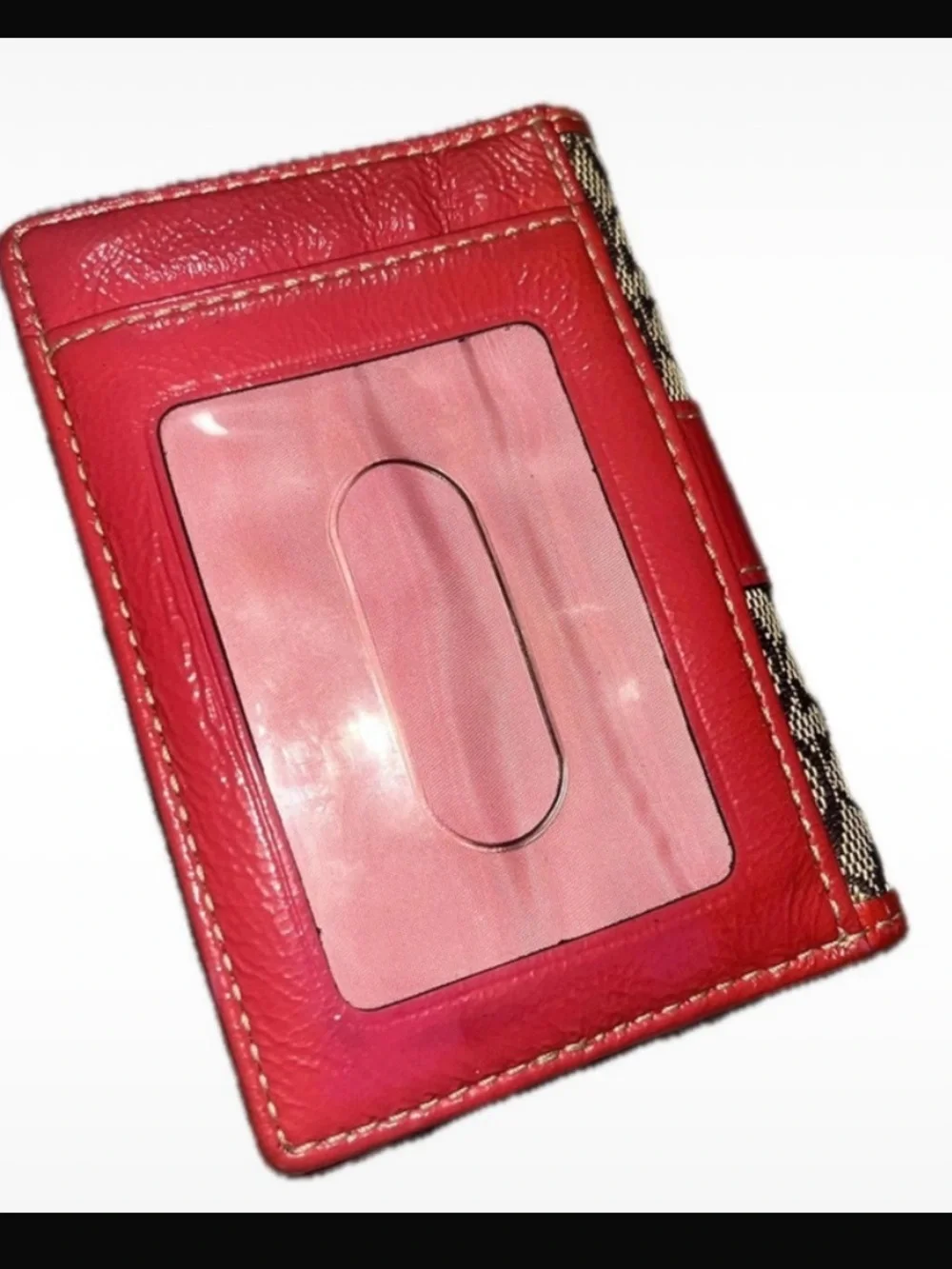 Coach Vintage Signature Canvas Mini Bifold Card Wallet Red/Pink Trim